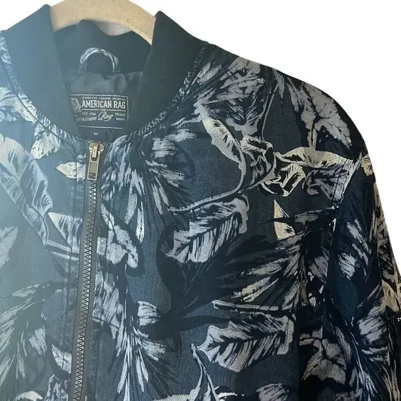 American Rag Men's Navy Blue Floral Print Bomber Jacket, Size Medium, NWT!